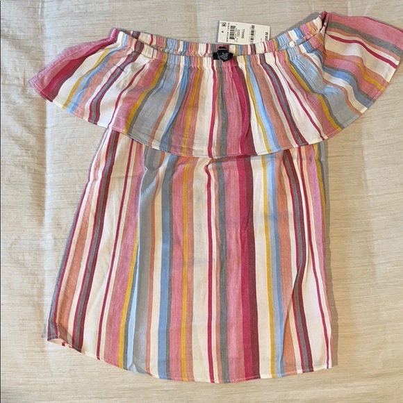 NWT INC Ruffled Rainbow Off-The-Shoulder Top - Picture 3 of 3